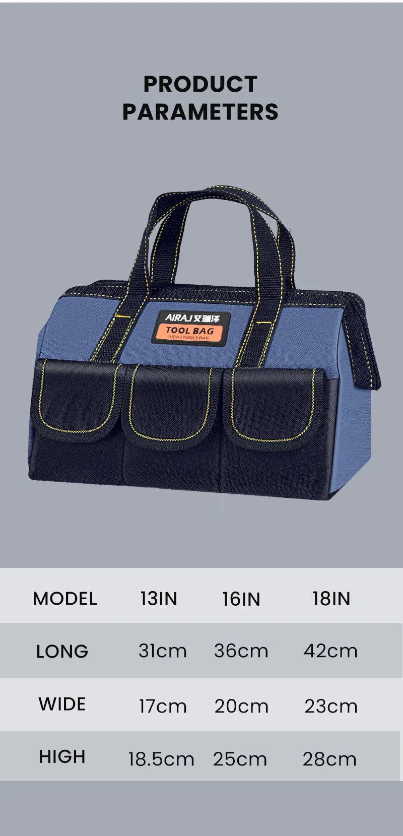 3Pcs 13/16/18 INCH Tool Bag, Multi-functional, Strong and Durable Oxford Thickened Portable Handheld Bag