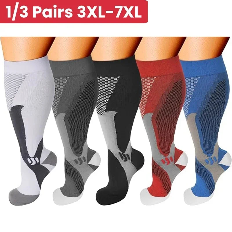 1/3Pairs 3XL-7XLPlus Size Wide Calf Compression Socks Women Men 15-20mmhg