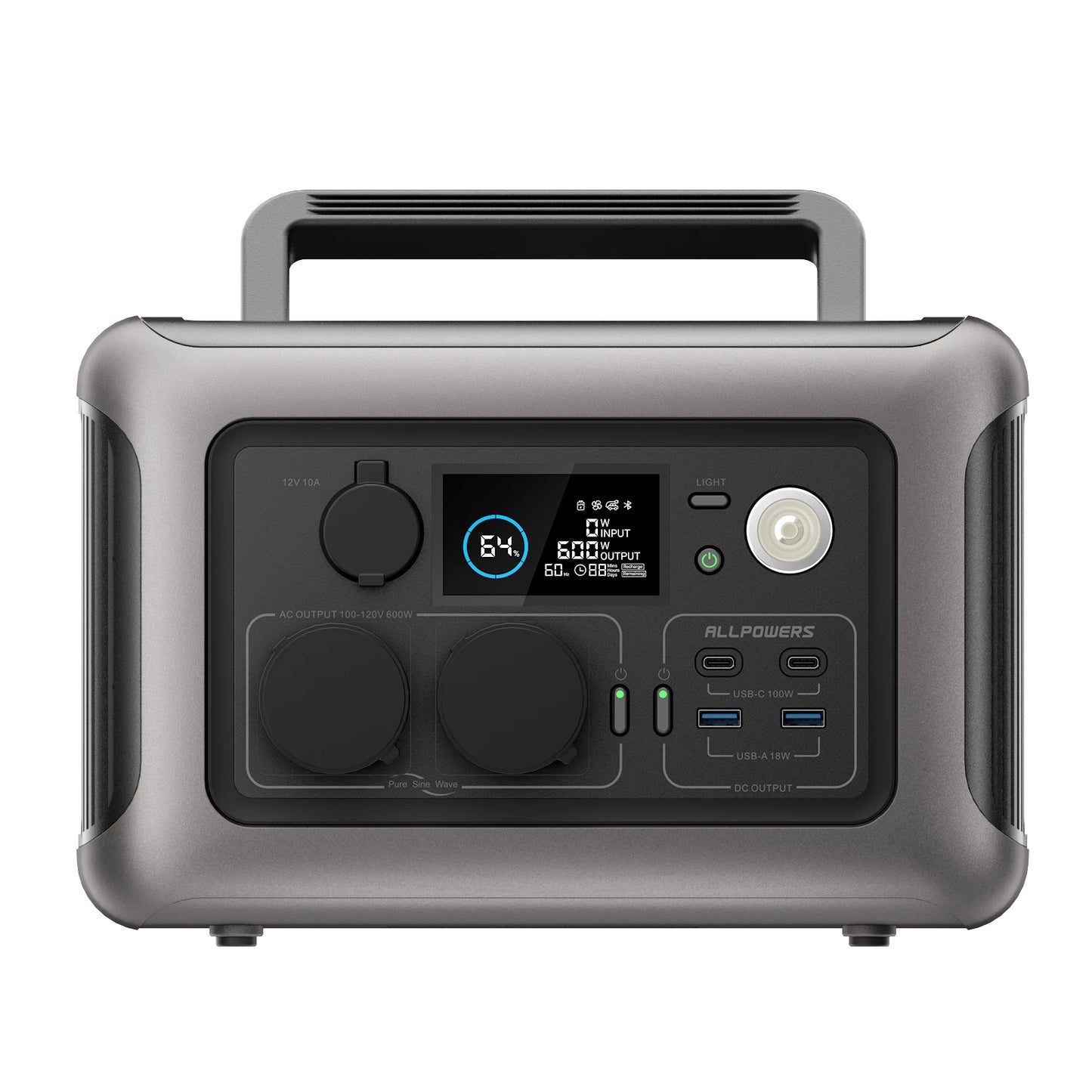 Portable Power Station R600, 299Wh LiFeP04 Battery with 2x 600W (1200W Surge) AC Outlets for Outdoor Camping RV Home