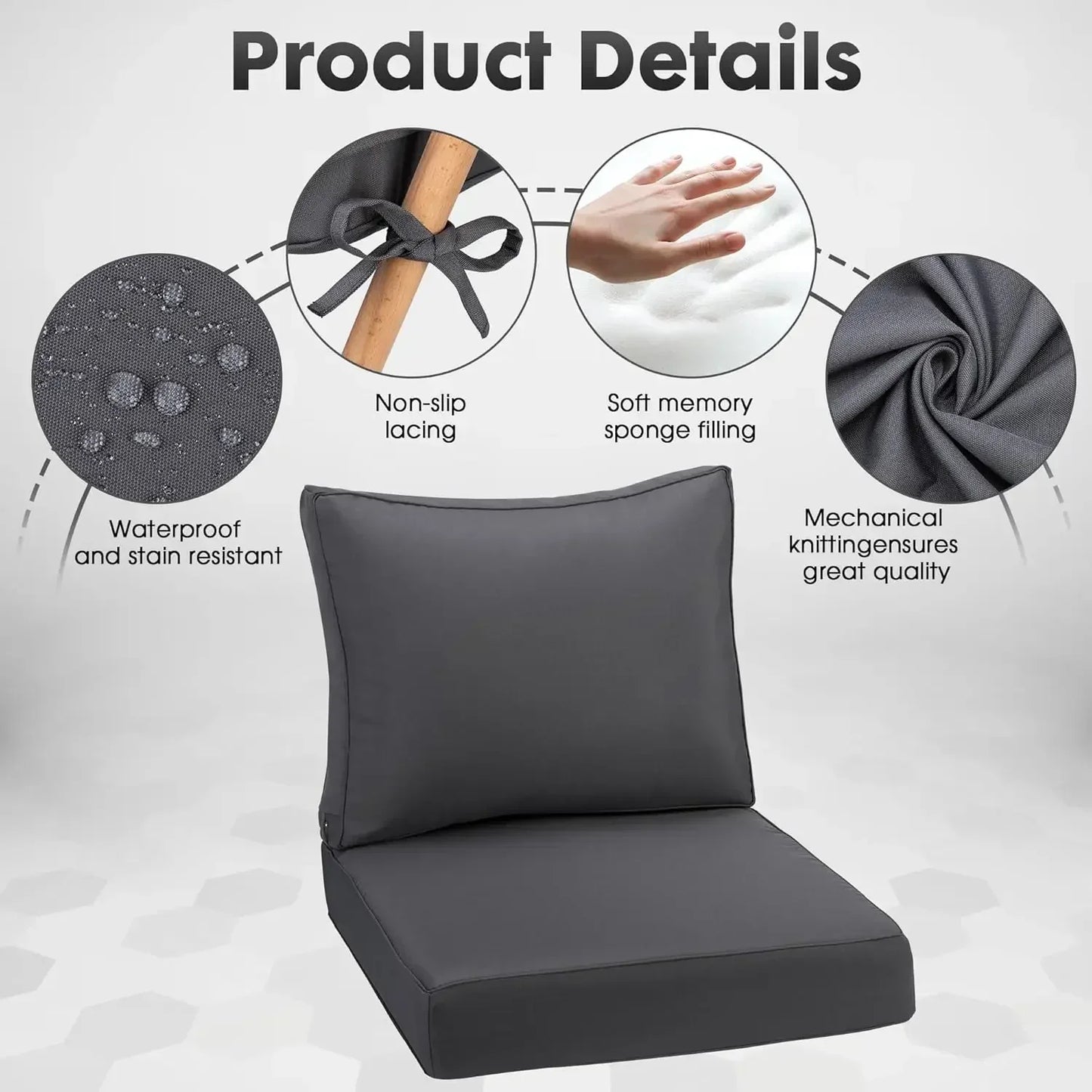 Outdoor Deep Seating Cushion Set, 24" x 24", Waterproof & Fade Resistant Patio Furniture Cushions (3, Grey)