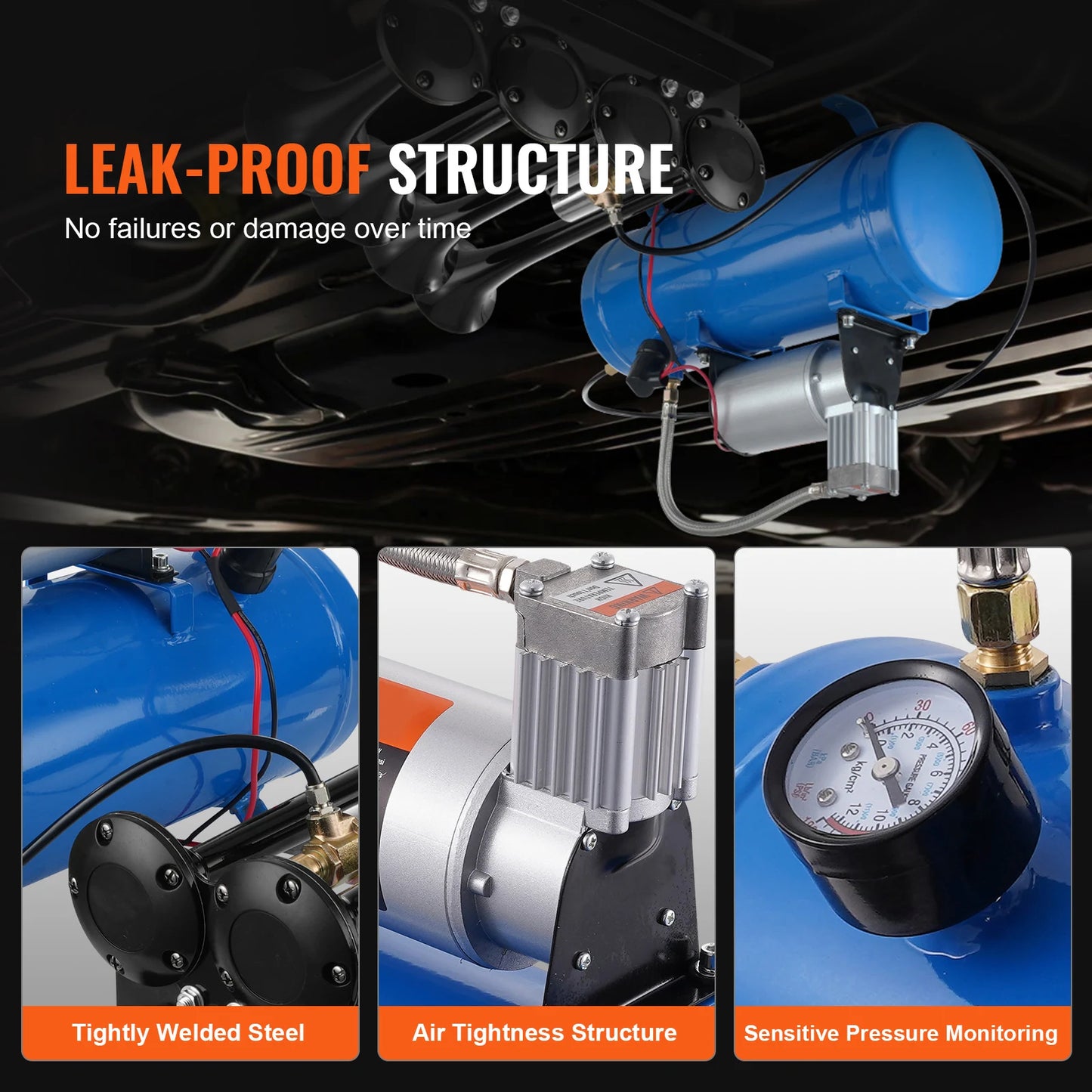 12V Air Compressor with Tank. 1.6 Gallon/6 L , 120 psi Air Compressor System for Air Horns, Inflating tires, Rafts, ect