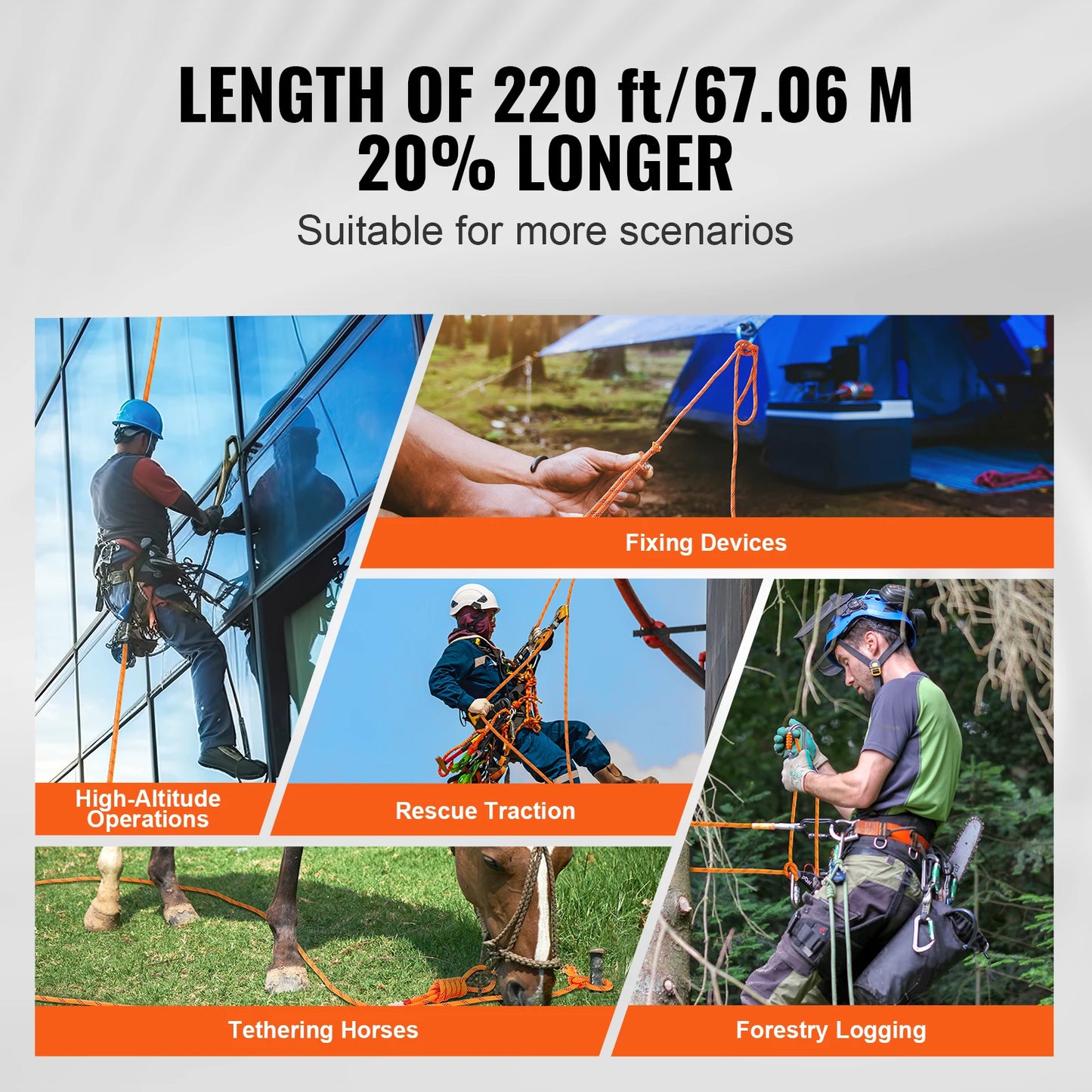 220ft Dual-Weave Polyester Rope 48-Strand Outdoor Accessories Emergency Cord for Camping, Rappelling, Rescue, Anchor Rope