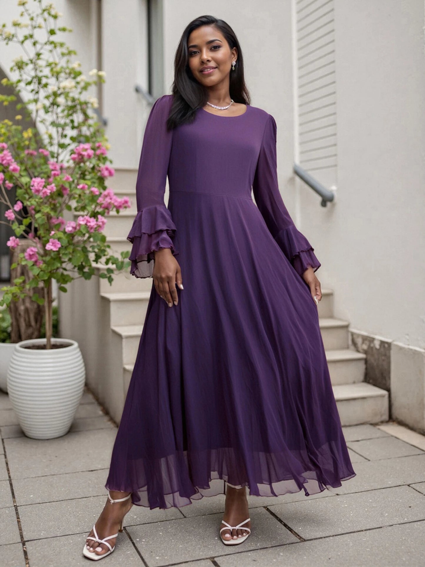 Elegant Maxi Dress Stylish V-Neck Long Sleeve
