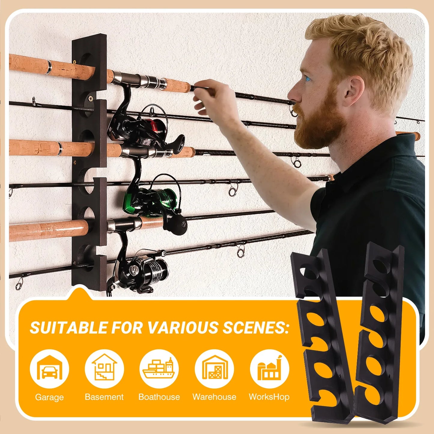 Black Top Fishing Rod Holder 12 Rods Fishing Pole Rod Racks Wall Or Ceiling Mounted Fishing
