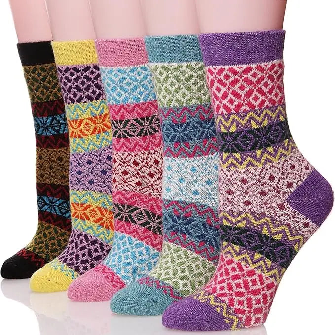 5 Pairs Women's Wool Thermal Socks Thick Warm Cozy Crew  Socks