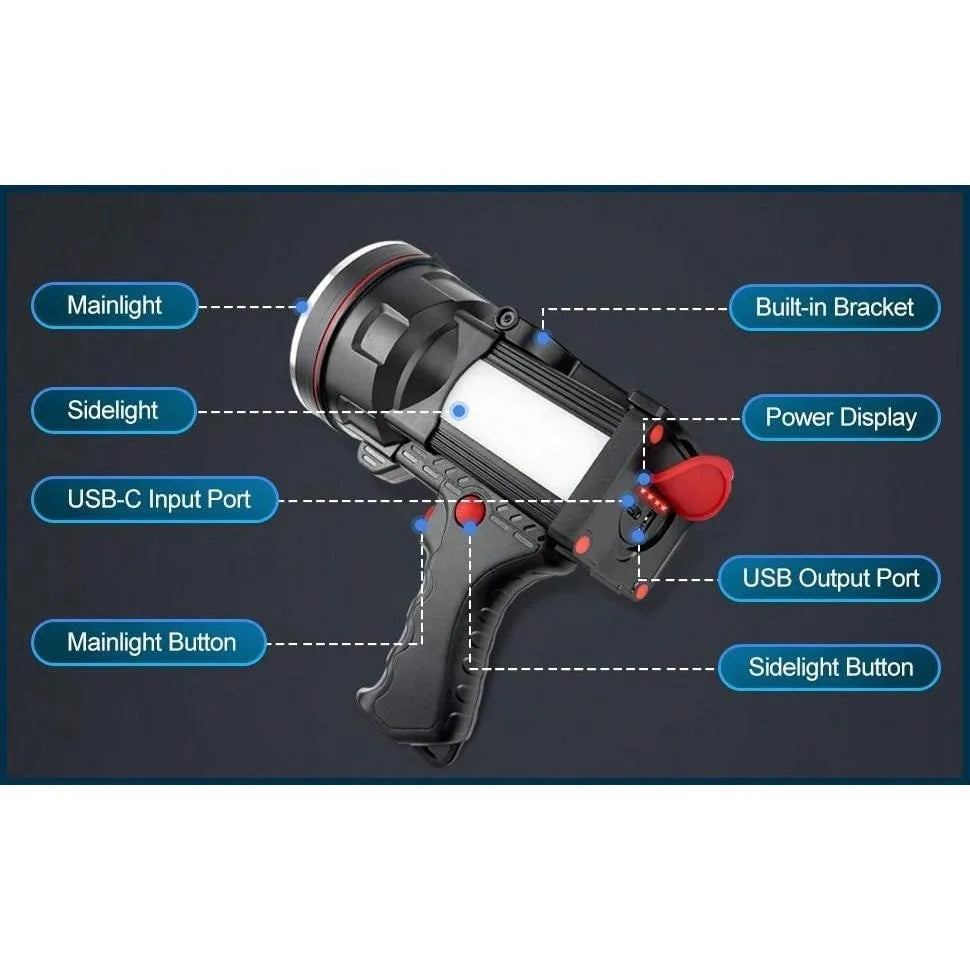 200000 Lumens Bright High Lumen Handheld Spot Light, 12000 MAh Rechargeable LED Spotlight Flashlight