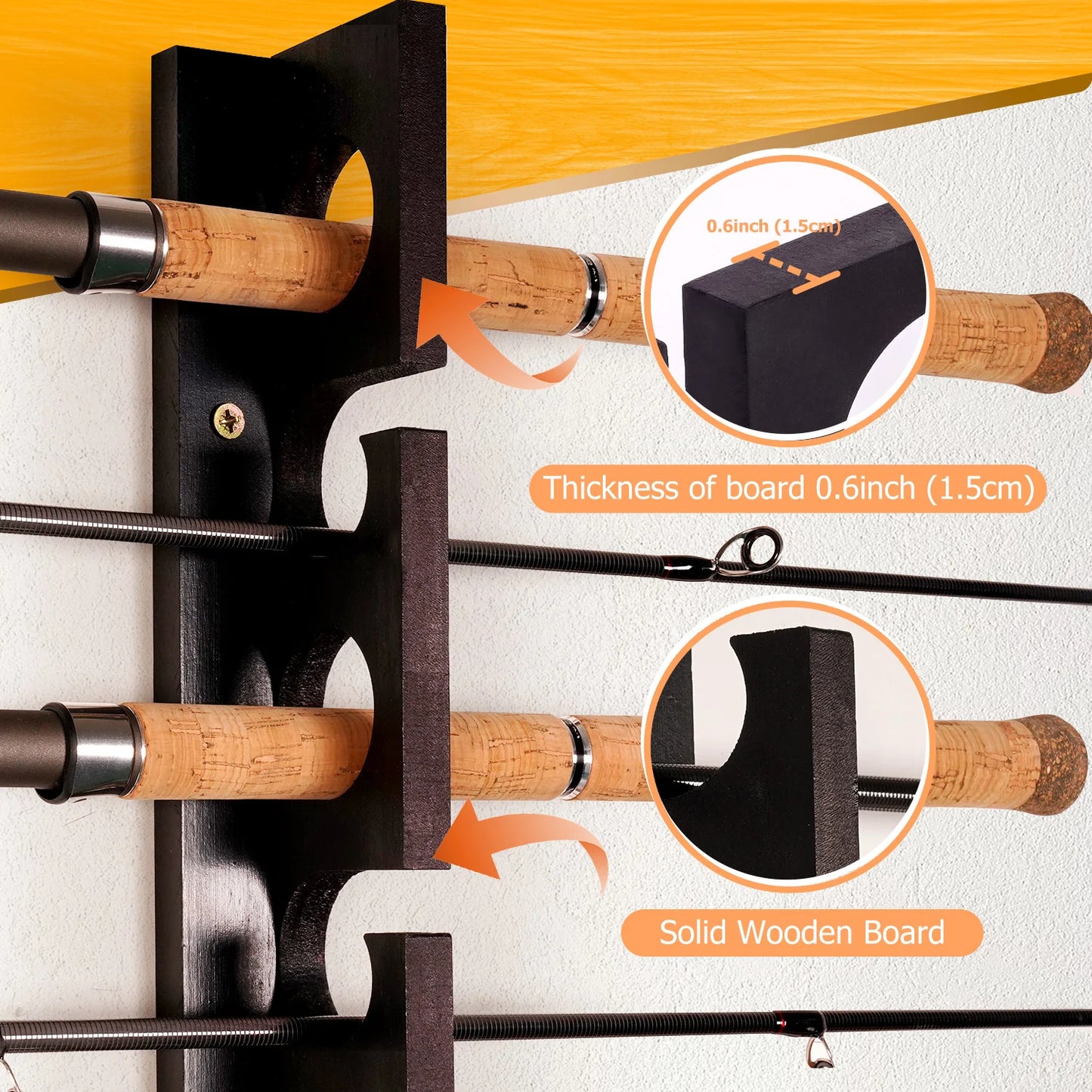 Black Top Fishing Rod Holder 12 Rods Fishing Pole Rod Racks Wall Or Ceiling Mounted Fishing
