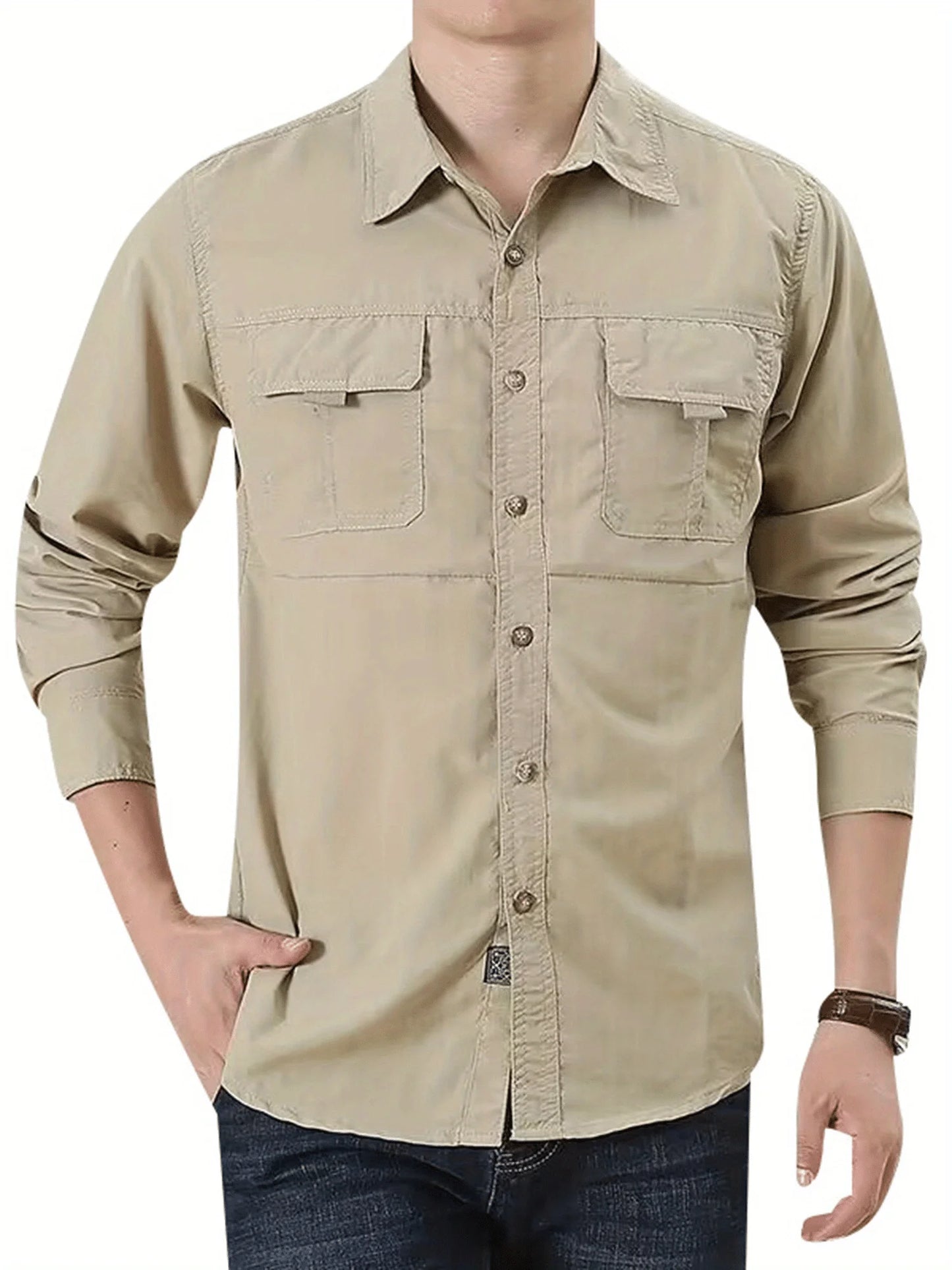 Men's Outdoor Military Style Long Sleeve Tactical Multi-Pocket Shirt, Durable, Breathable Quick-Dry