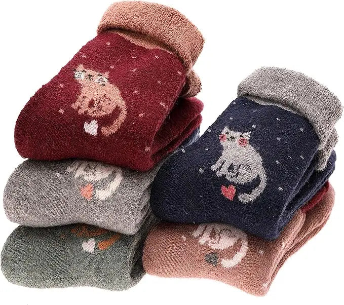 5 Pairs Women's Wool Thermal Socks Thick Warm Cozy Crew  Socks