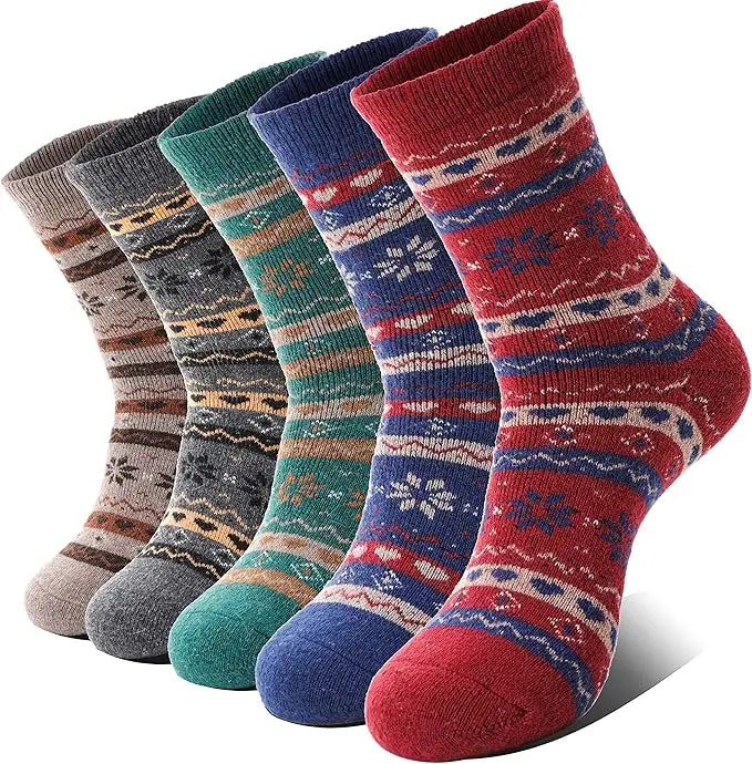 5 Pairs Women's Wool Thermal Socks Thick Warm Cozy Crew  Socks