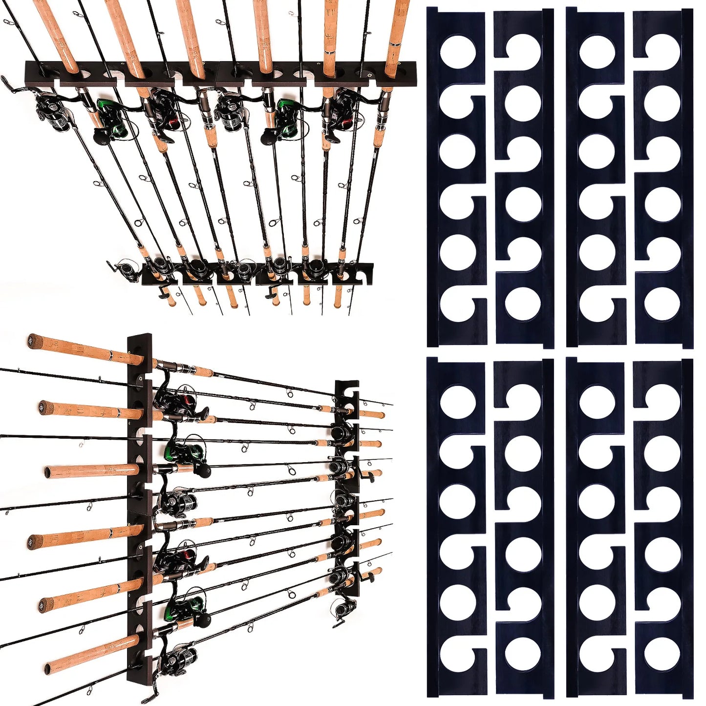 Black Top Fishing Rod Holder 12 Rods Fishing Pole Rod Racks Wall Or Ceiling Mounted Fishing