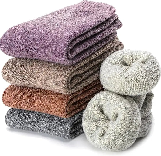 5 Pairs Women's Wool Thermal Socks Thick Warm Cozy Crew  Socks