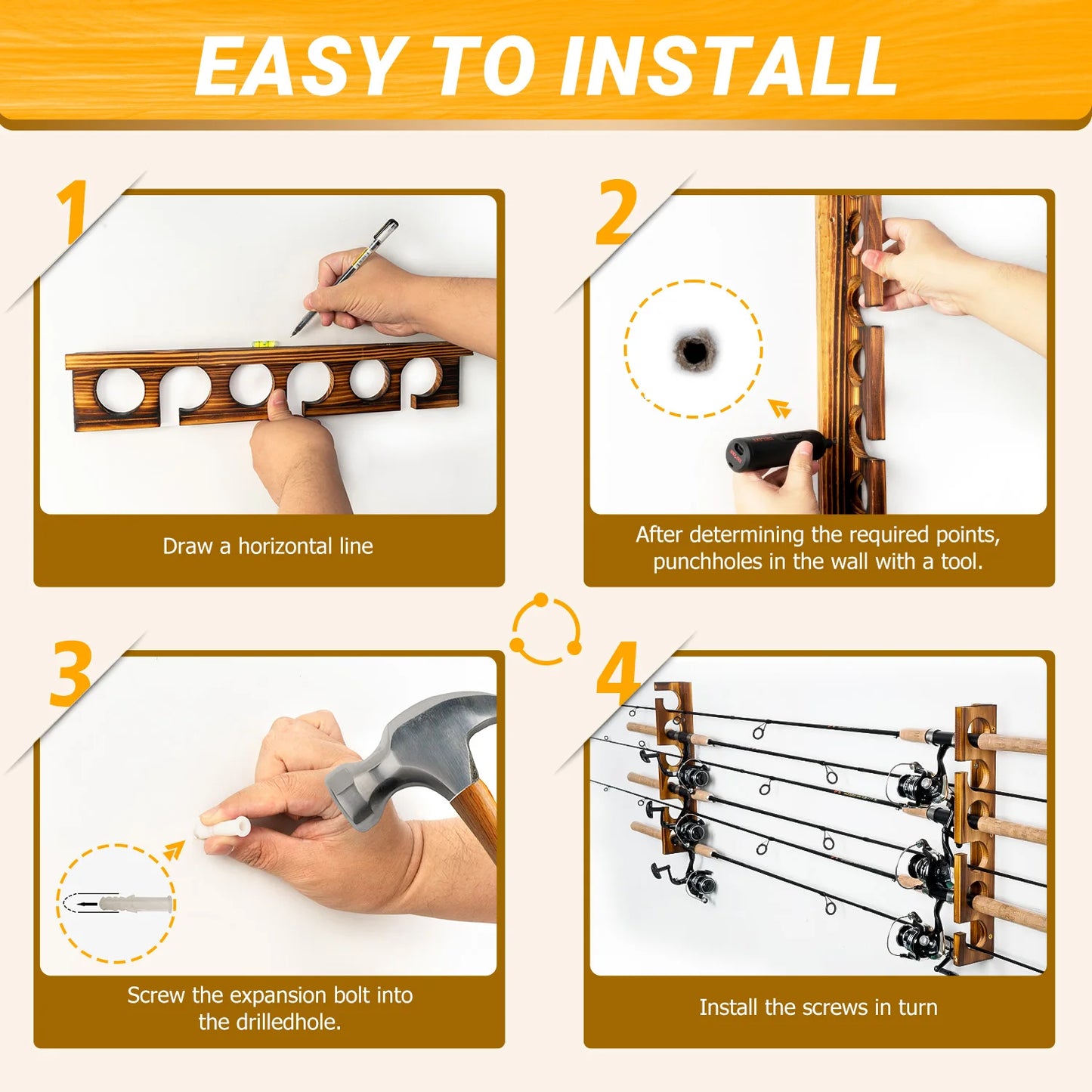 Black Top Fishing Rod Holder 12 Rods Fishing Pole Rod Racks Wall Or Ceiling Mounted Fishing