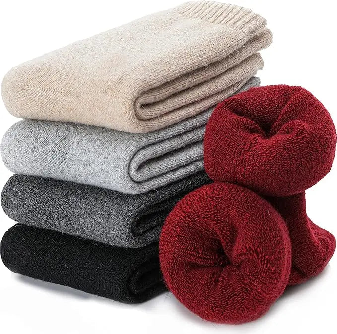 5 Pairs Women's Wool Thermal Socks Thick Warm Cozy Crew  Socks