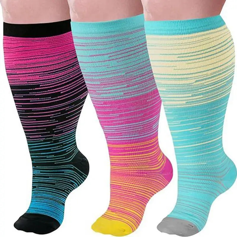 3-Pack Large Compression Socks, Wide Calf Plus Size