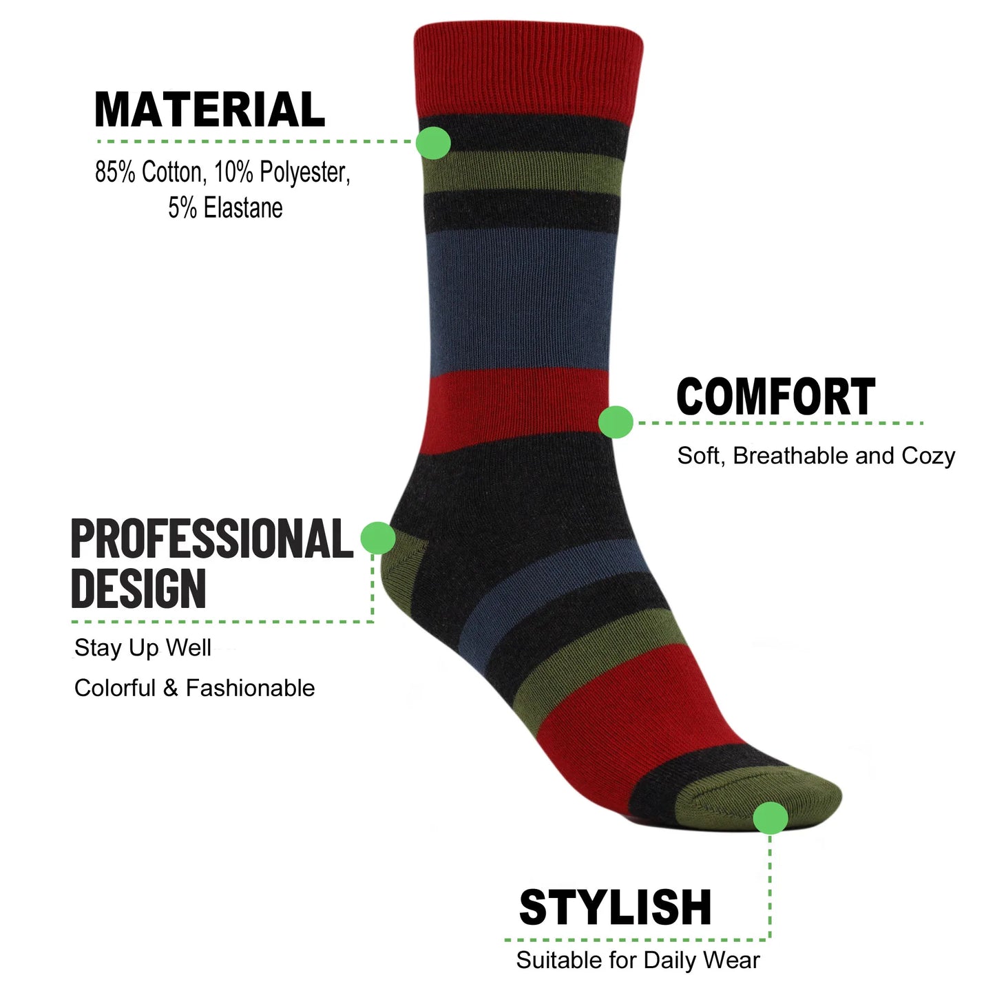 Striped Cotton Crew Casual Socks for Women Pack of 1 Pair