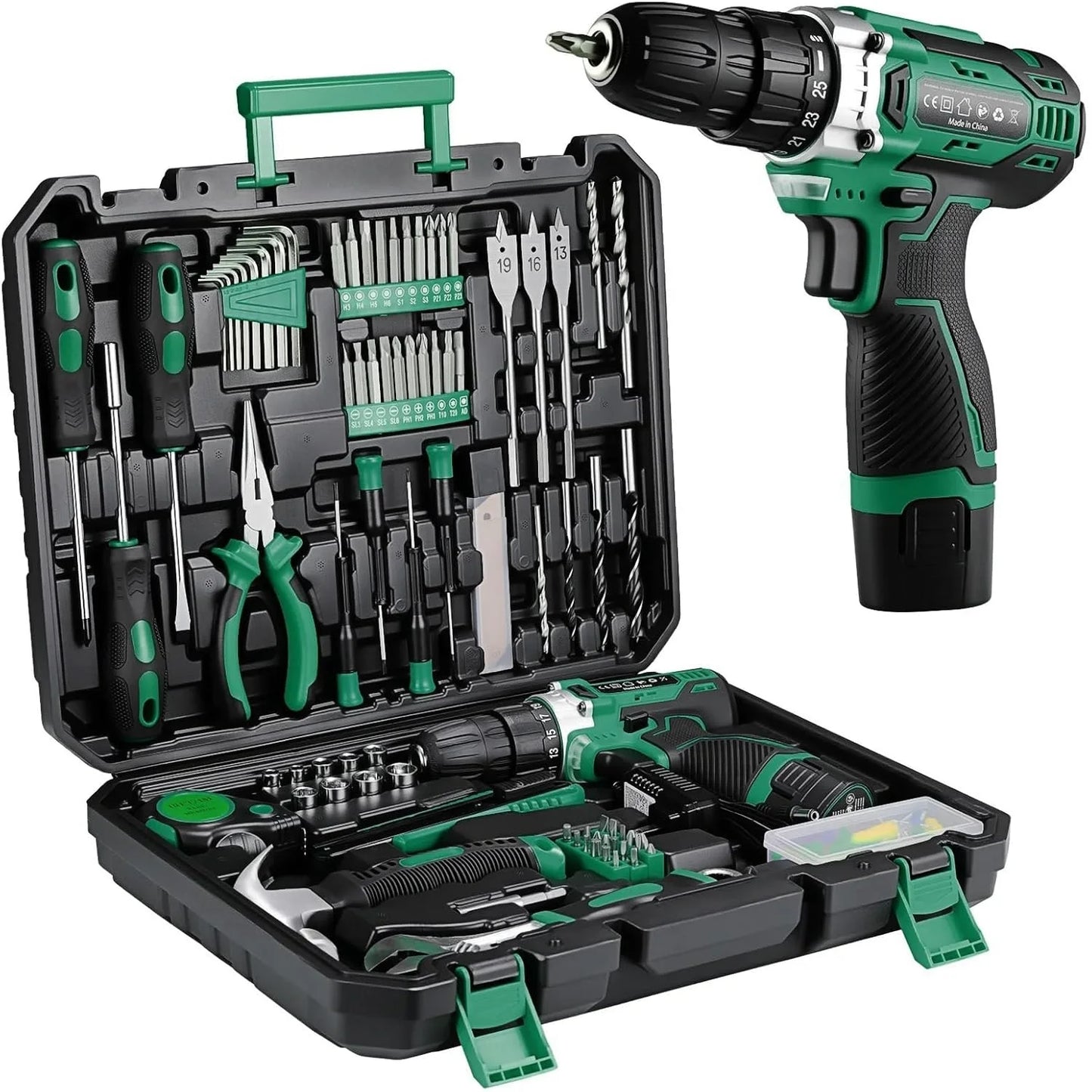 138 Pcs Power Tool Set with 12V Cordless Drill, Home DIY Repairs and Maintenance