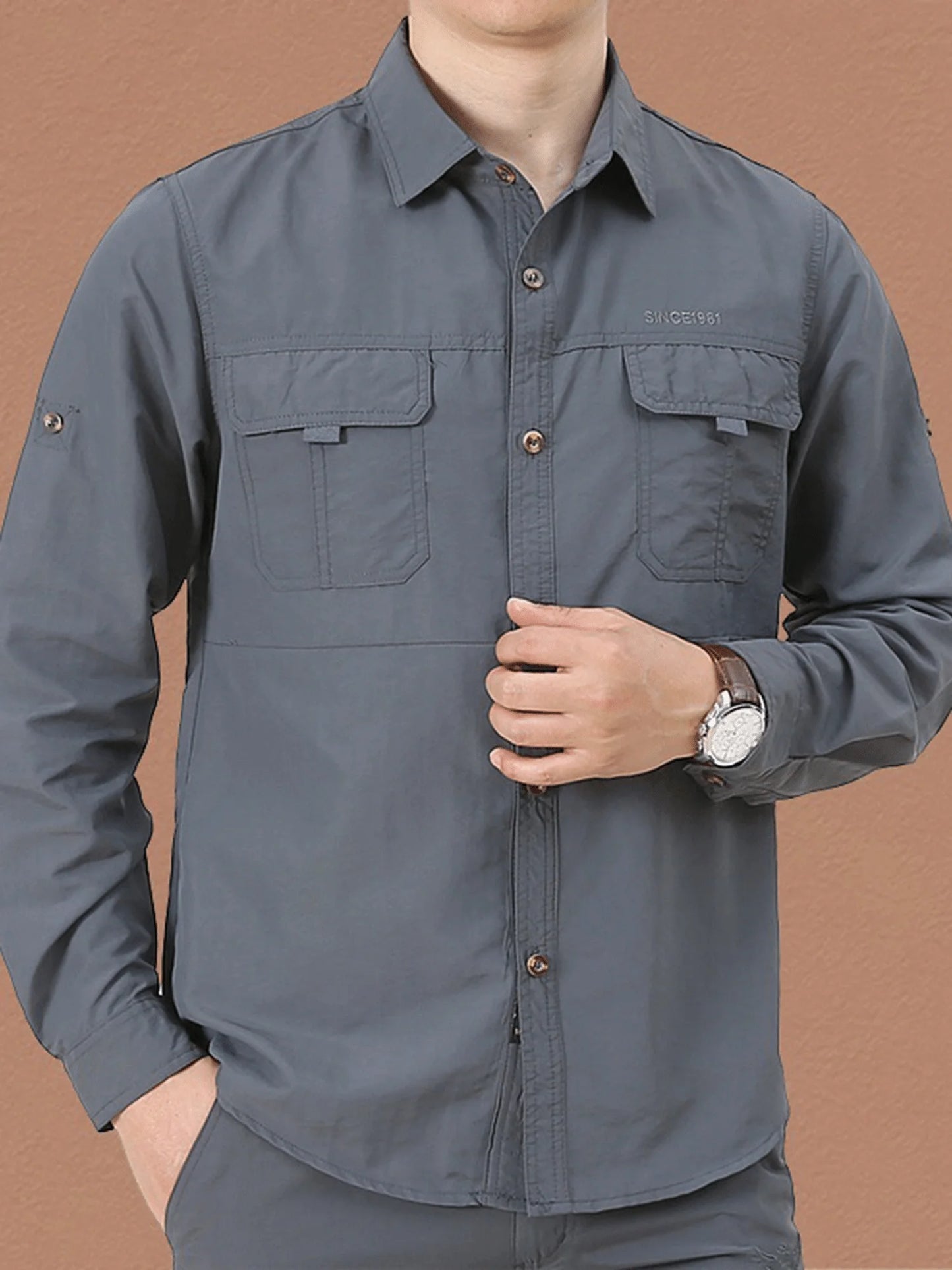 Men's Outdoor Military Style Long Sleeve Tactical Multi-Pocket Shirt, Durable, Breathable Quick-Dry