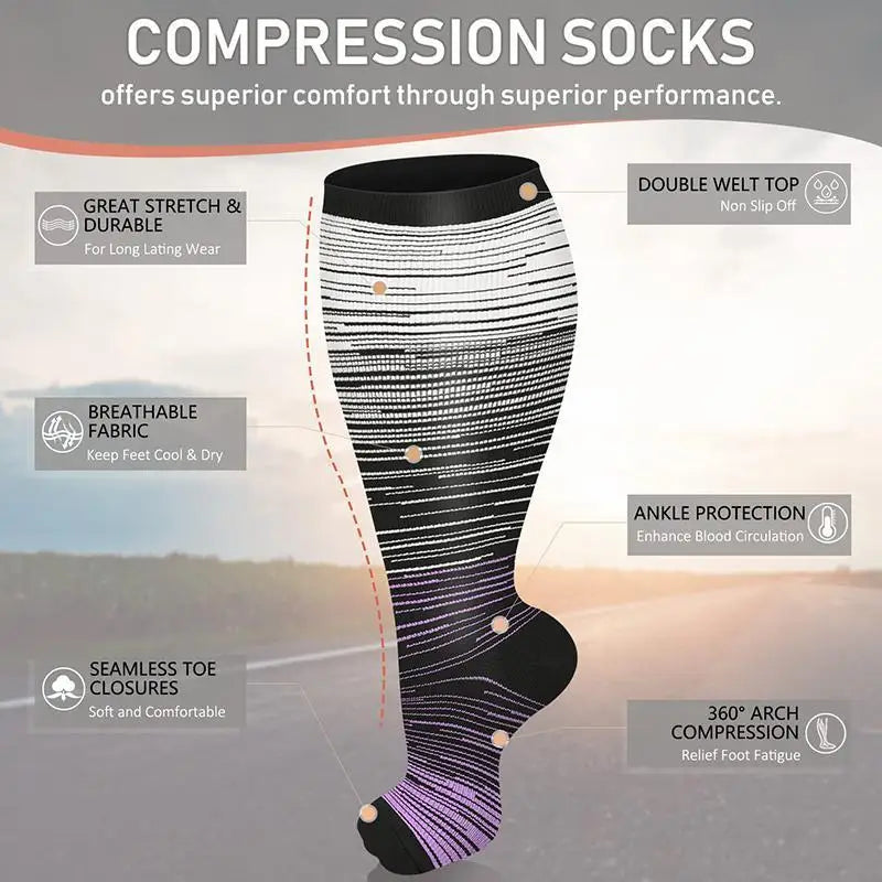 3-Pack Large Compression Socks, Wide Calf Plus Size
