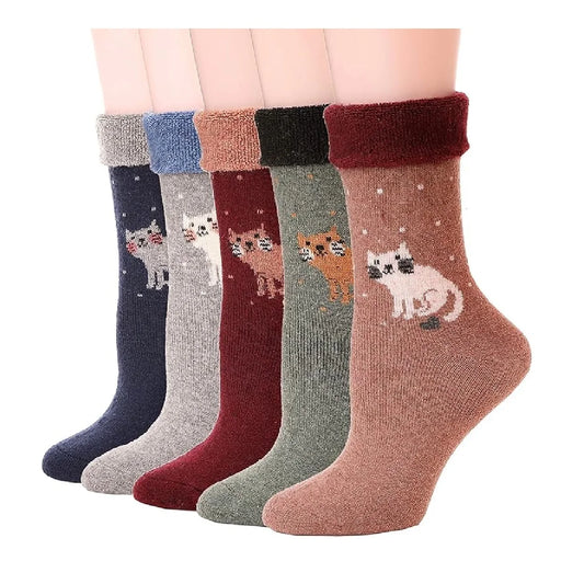 5 Pairs Women's Wool Thermal Socks Thick Warm Cozy Crew  Socks