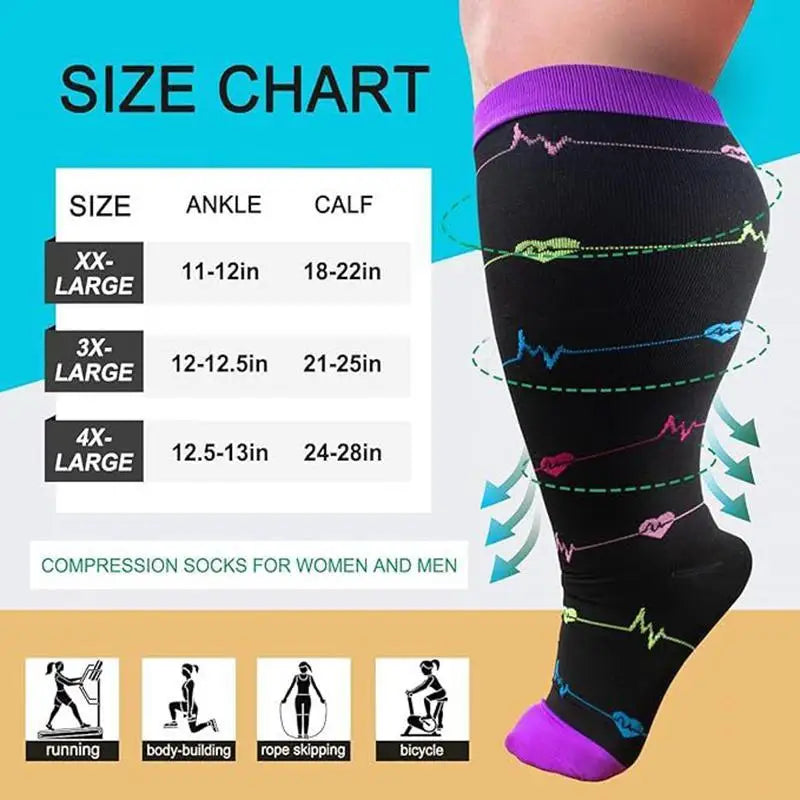 3-Pack Large Compression Socks, Wide Calf Plus Size