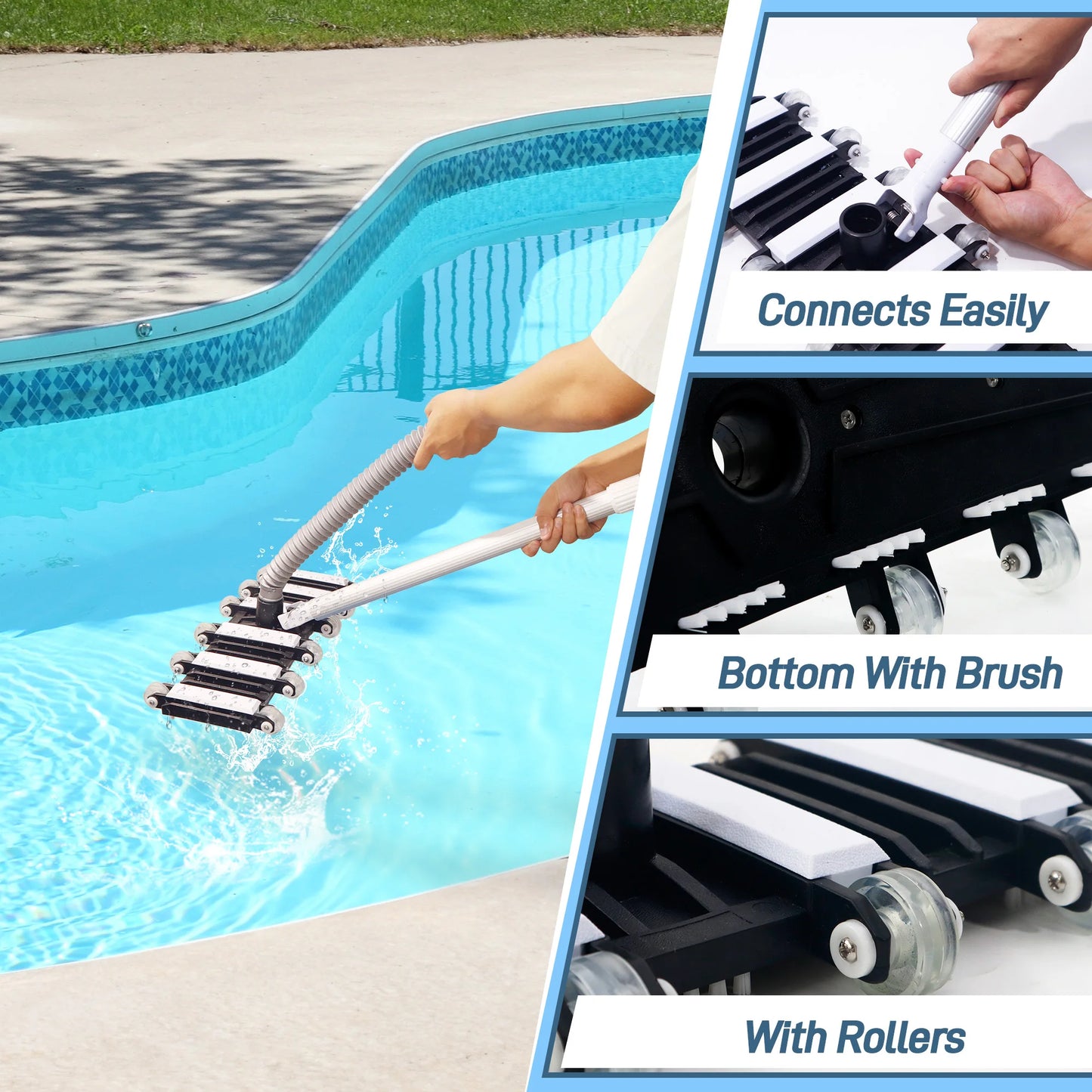 1pc Extra-Wide Deep Cleaning Pool Vacuum Head,Compatible with Standard Pool Poles & Hoses for All Pool Surfaces