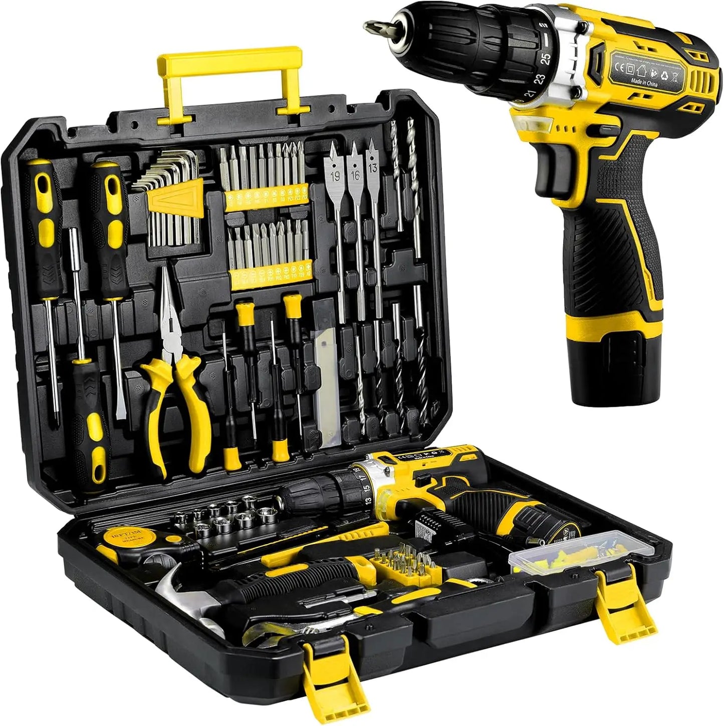 138 Pcs Power Tool Set with 12V Cordless Drill, Home DIY Repairs and Maintenance