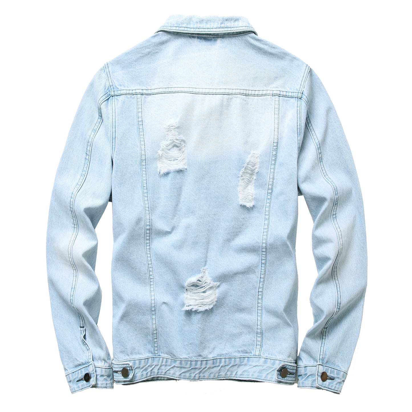 Men's Light Blue Ripped Denim Jacket, Classic Fashion Slim Fit Jacket