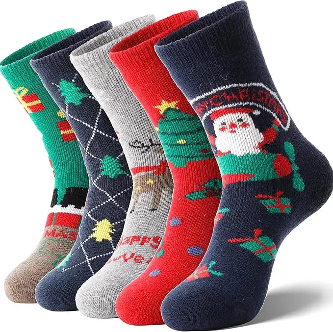 5 Pairs Women's Wool Thermal Socks Thick Warm Cozy Crew  Socks