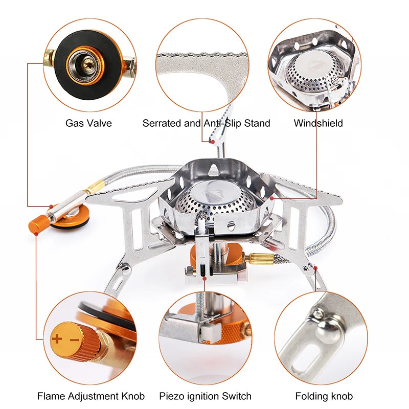 Camping Wind Proof Gas Burner, Outdoor Strong Fire Stove, Heater