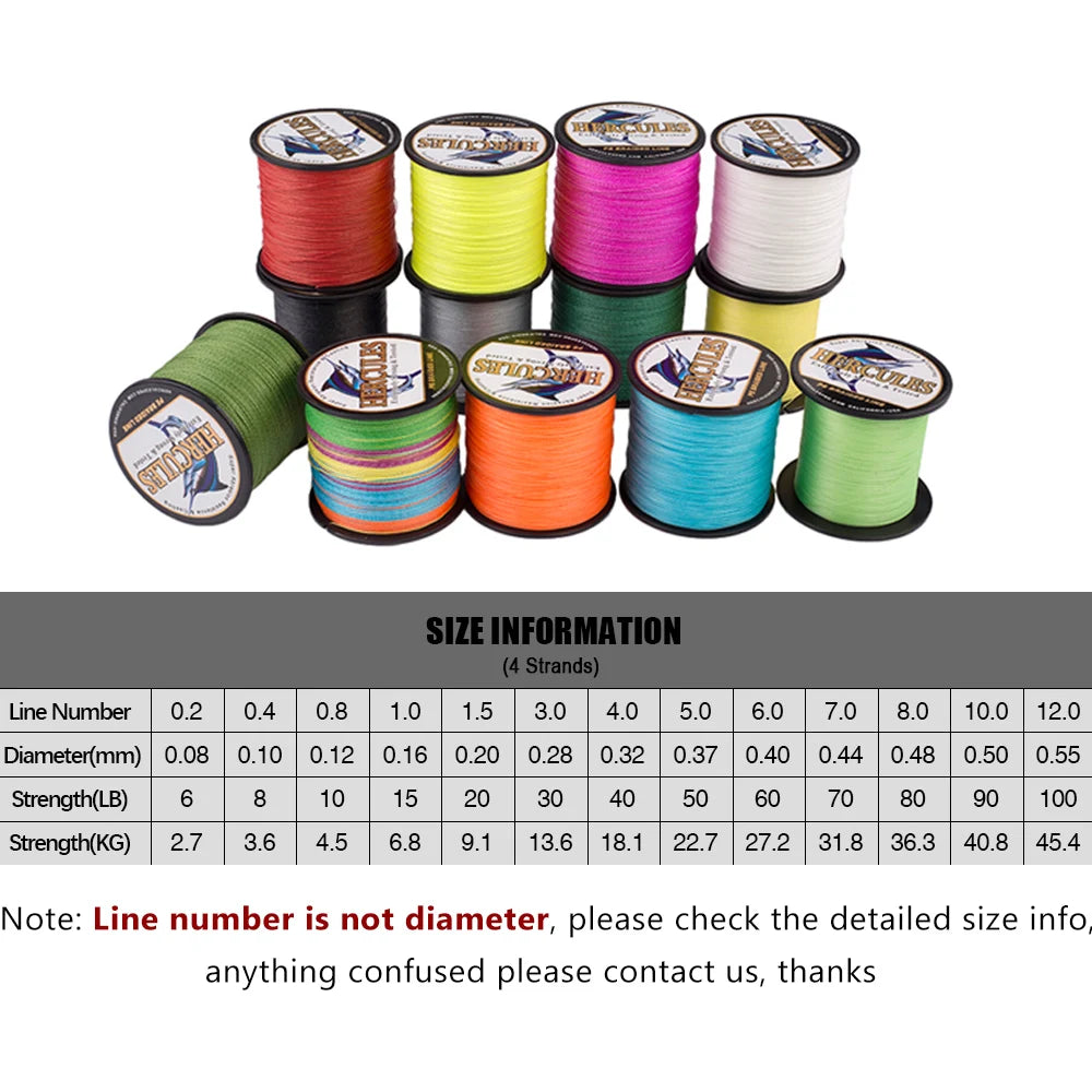 Braided Fishing Line, 4 Strands, White PE, 100m, 300m, 500m,. 6-100lb.test
