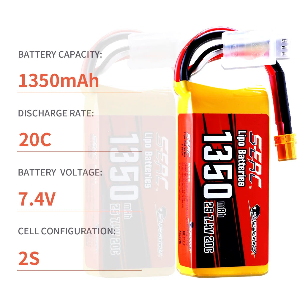 Lipo Battery 900mAh 1350mAh 7.4V 20C 25C Soft Pack with JST XT30 Plug for RC Airplane, Quadcopter, 2packs