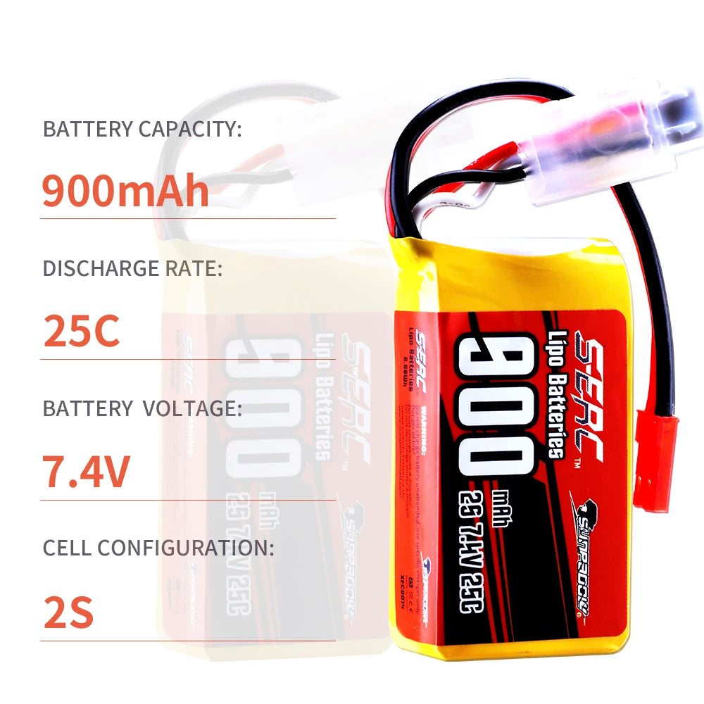 Lipo Battery 900mAh 1350mAh 7.4V 20C 25C Soft Pack with JST XT30 Plug for RC Airplane, Quadcopter, 2packs