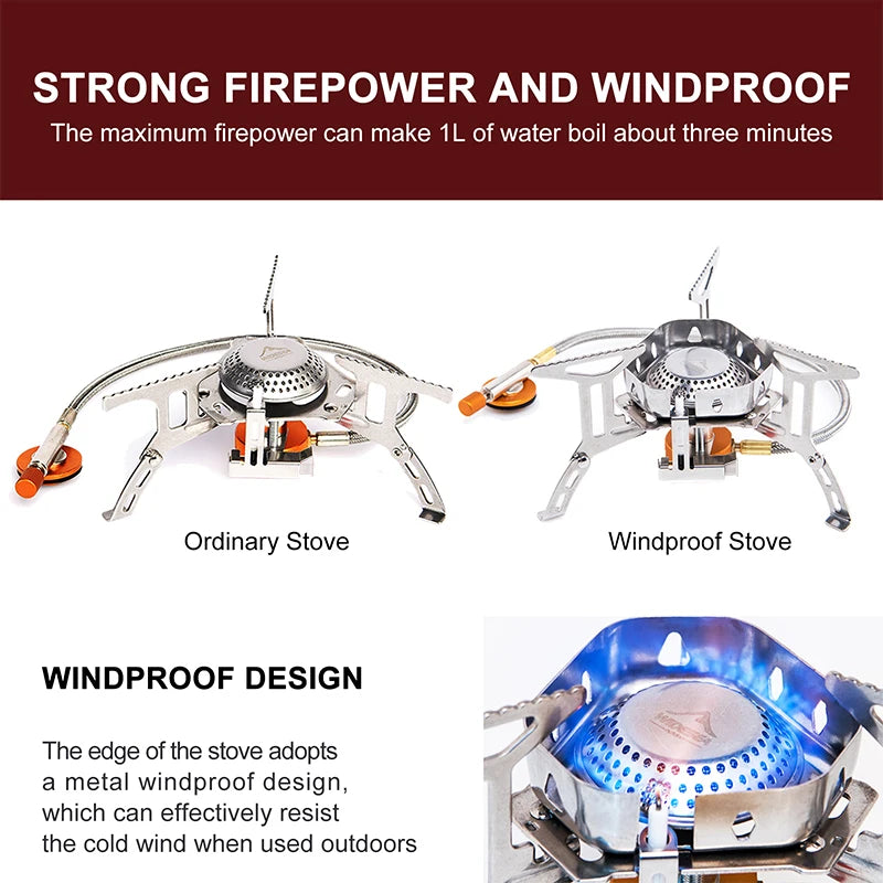 Camping Wind Proof Gas Burner, Outdoor Strong Fire Stove, Heater