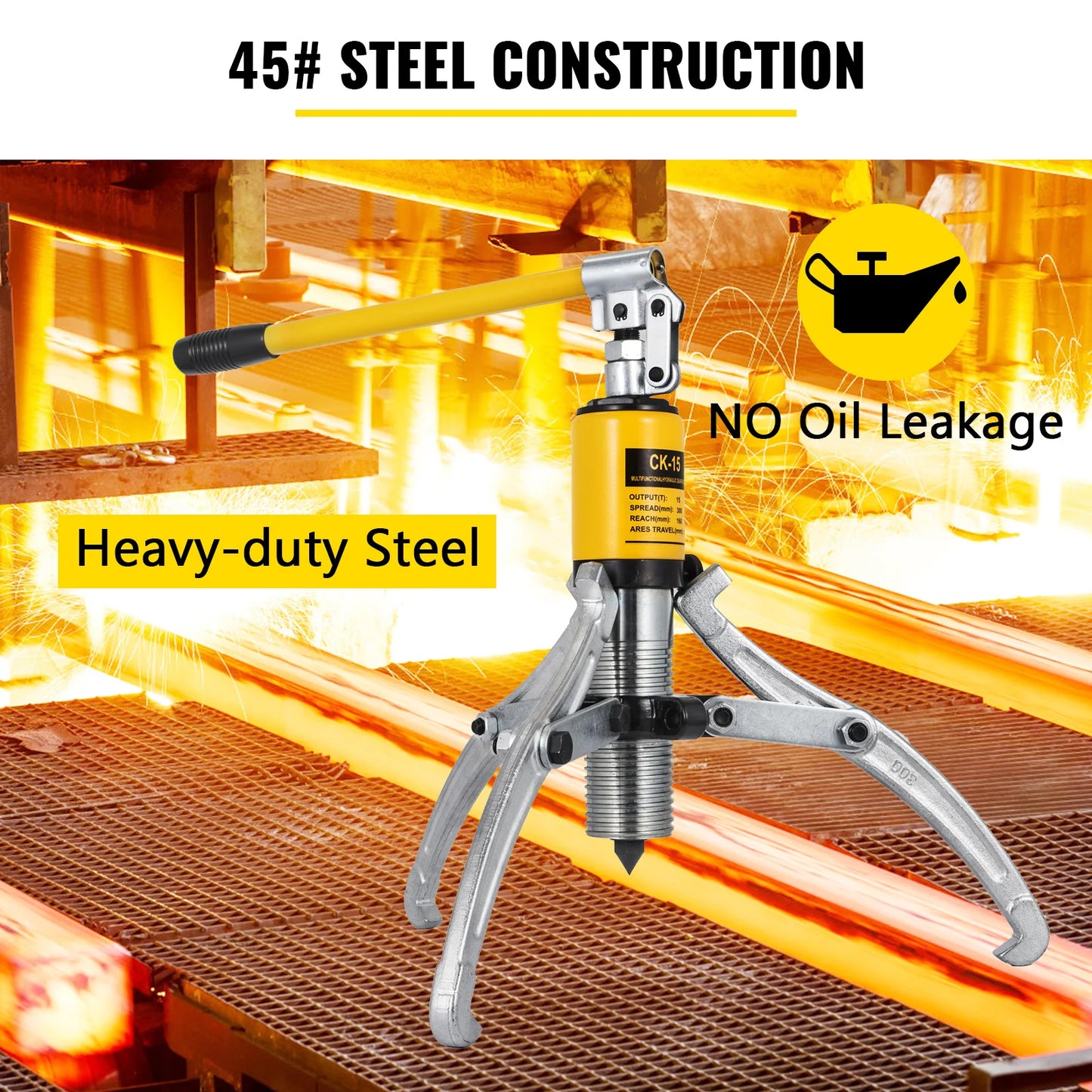15 Ton Hydraulic Gear Wheel Bearing Puller, Separator Tool. Two & Three Adjustable Jaws With Portable Box for Repair Shop