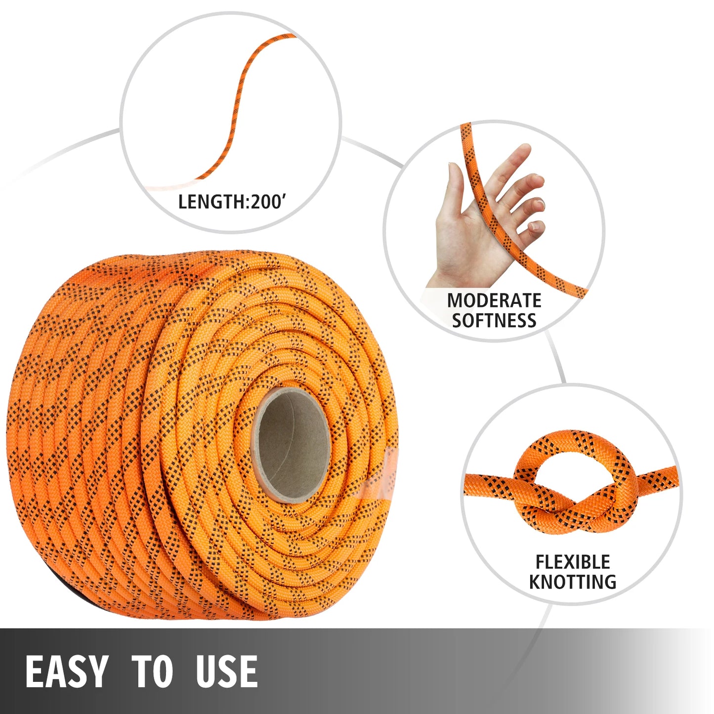 150/200 Feet Double Braid Polyester Rope 8600 lbs breaking strength