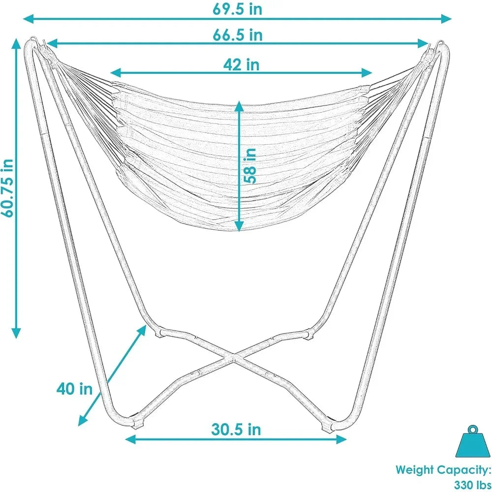 Hanging Hammock Chair with Space-Saving Stand for Indoor or Outdoor Use - 330-Pound Capacity