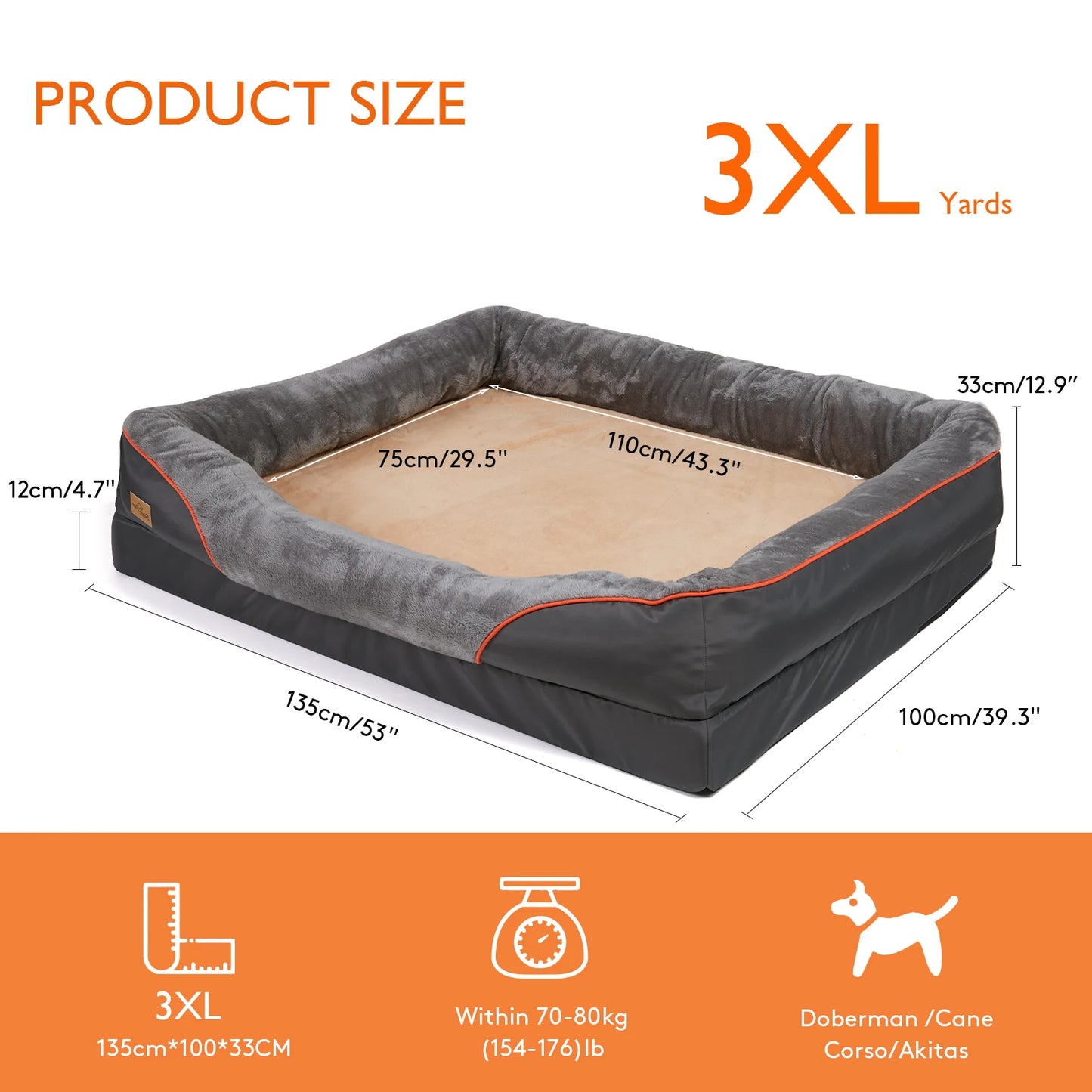 Large Dog Bed Soft Comfortable Anti Allergy Warm Fleece Removable Washable, Waterproof
