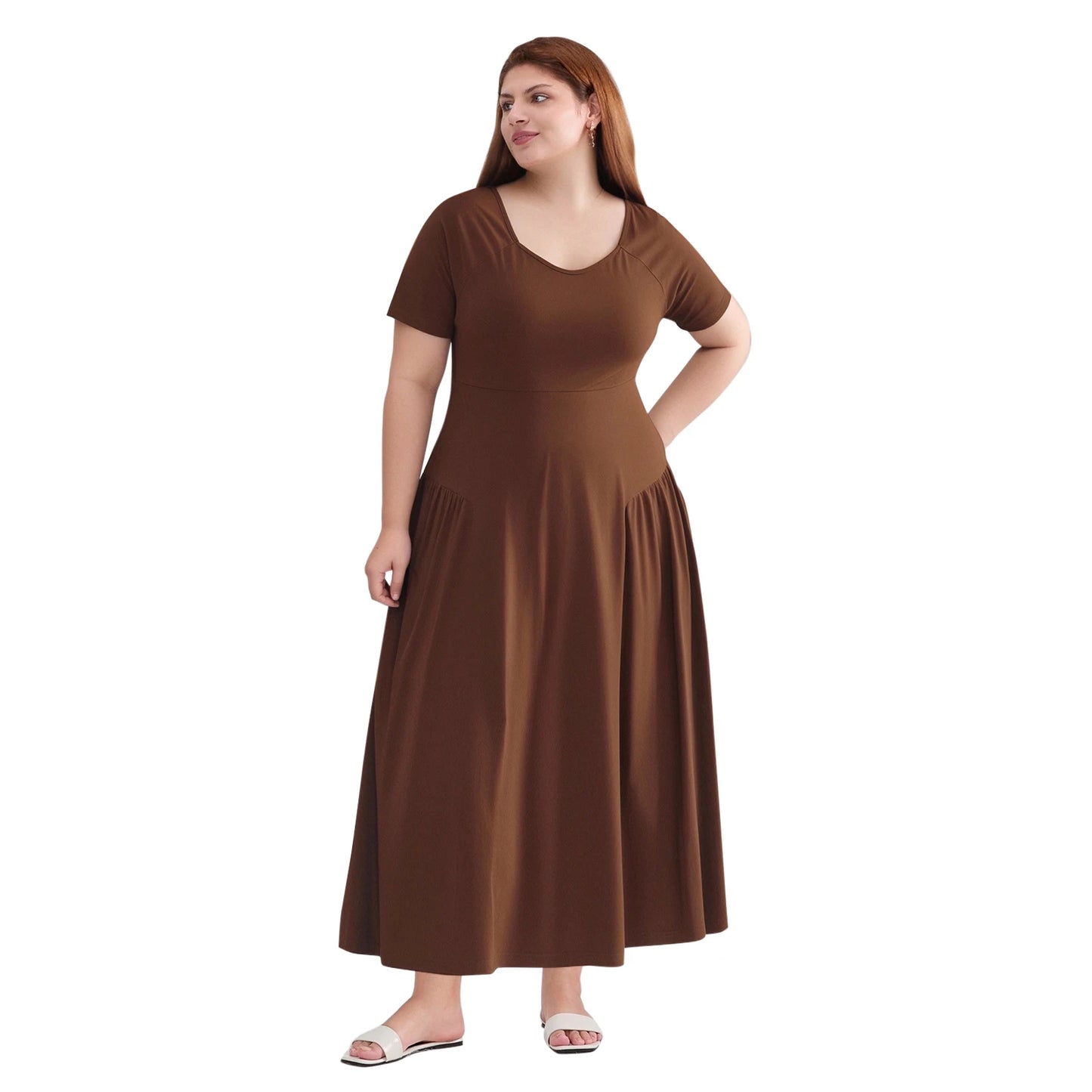 Women's Plus Size Maxi Dress with Floral Print, Off-Shoulder,  Elastic Waist