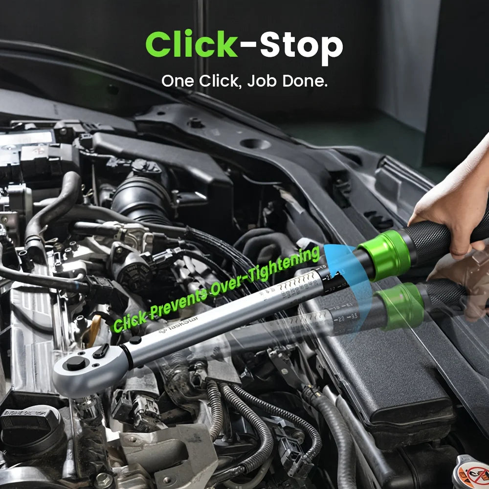 1/4" 3/8" &1/2" Drive Click Torque Wrench Kit 8pcs 72 Tooth Dual Scale Ratchet Wrench