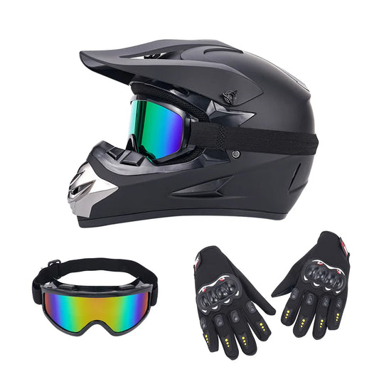 Off-road Full Face Helmet For Adult Dirt Bike, Goggles, Gloves And Face Mask Matte Black DOT