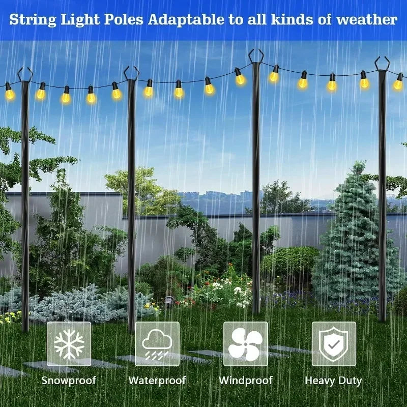 4 Pack String Light Poles,10 Ft Metal Poles with Fork for Outdoor String Lights. Poles Only, No lights