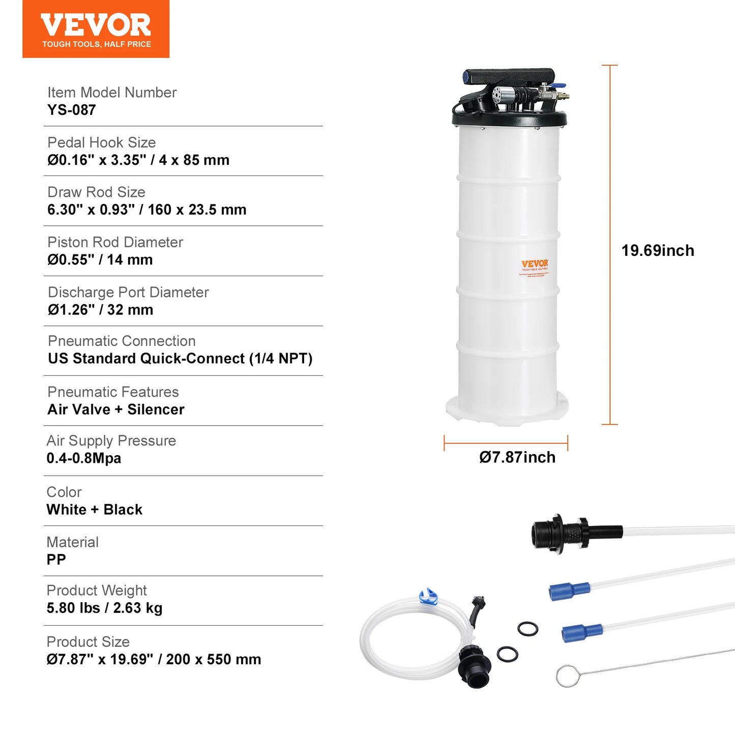 1.75 gallon / 4 gallon Pneumatic Fluid Extractor with Suction Hose Oil / Fuel Changer, for Automotive/Marine/RV Fluids Vacuum Evacuation