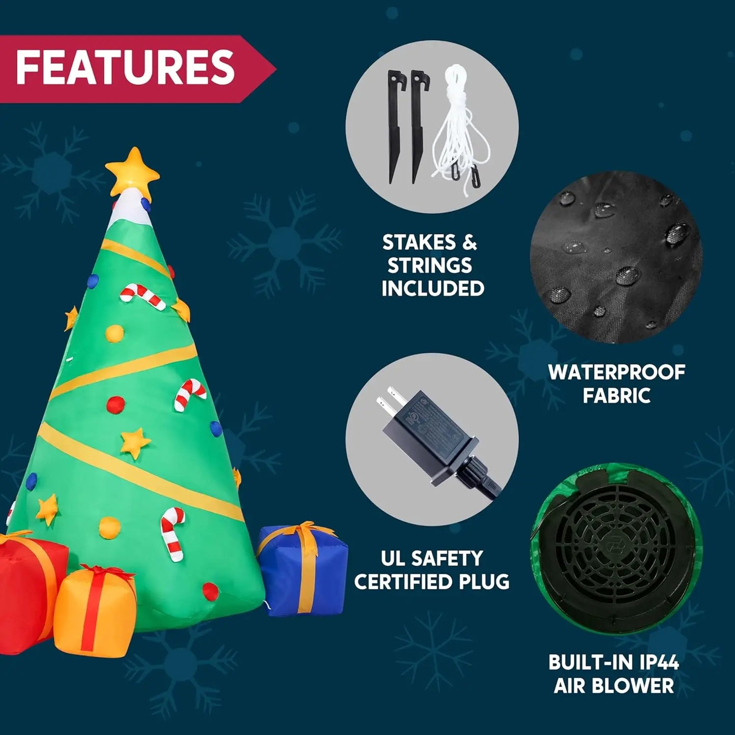 8 FT Inflatable Christmas Tree, Decoration Lighted Giant Christmas Tree with Build-in Projection