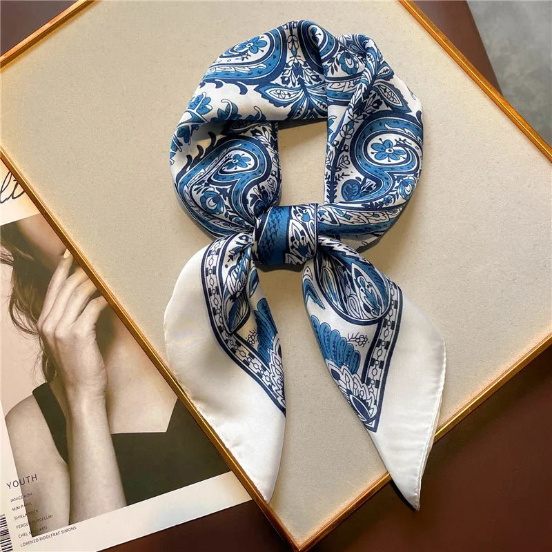 Vintage Paisley Printed Bandana Scarf, Lightweight Soft Satin. Stylish Versatile Neck Scarf For Women