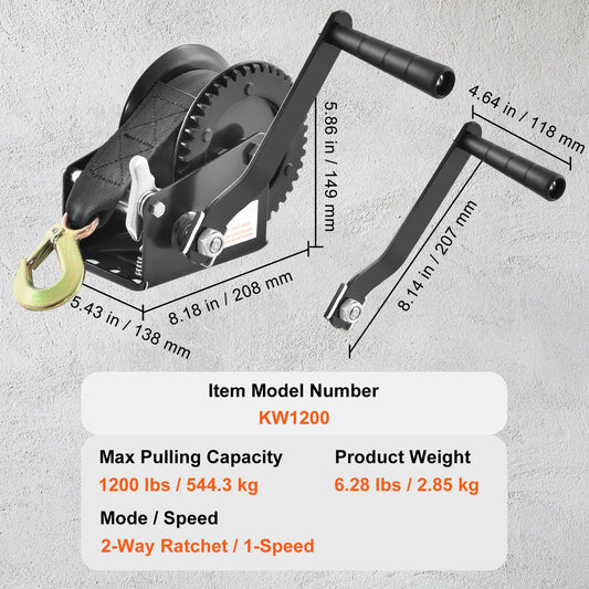 Hand Winch Boat Trailer, Heavy Duty  Polyester Strap and Two-Way Ratchet Manual Operated Hand Crank