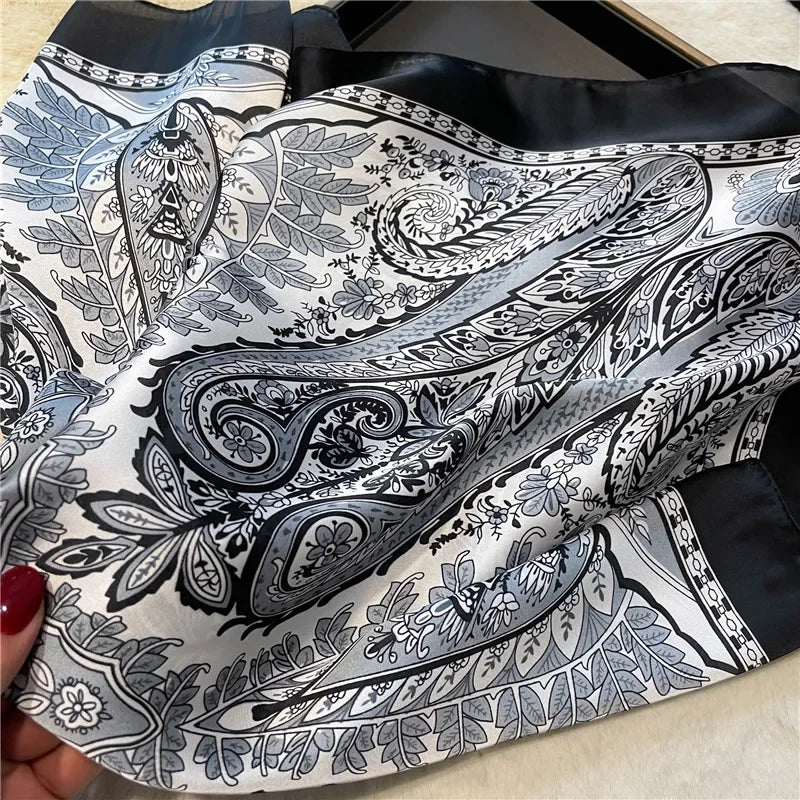 Vintage Paisley Printed Bandana Scarf, Lightweight Soft Satin. Stylish Versatile Neck Scarf For Women