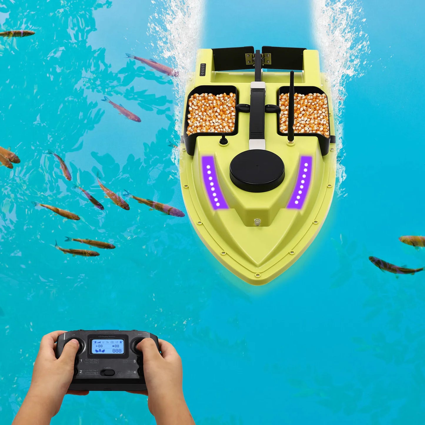 Green Fishing Bait Boat, High-Quality ABS Material, Frosting Treatment & IP65 Waterproof Sturdy For Long-Term Distant Baiting Use