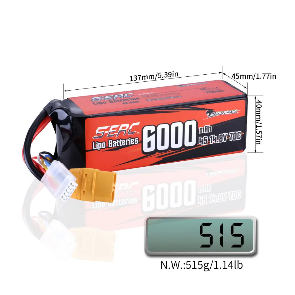 Lipo Battery 14.8V 6000mAh 7300mAh 70C with XT90 T Connector for RC