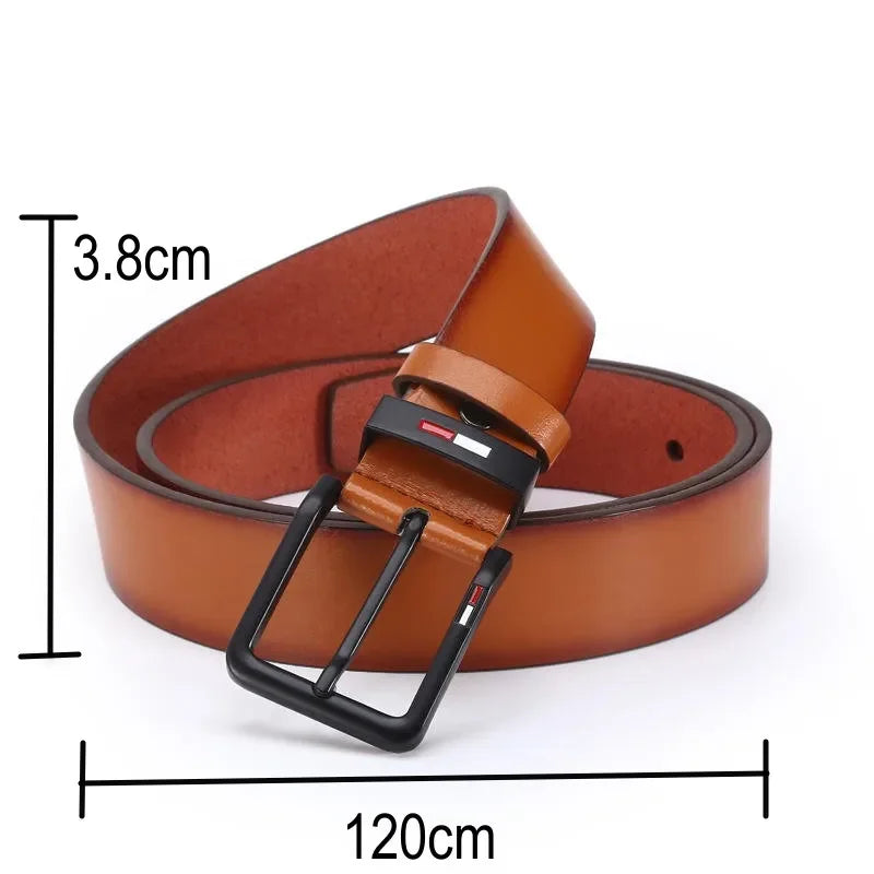 Men's Leather Alloy Pin Square Buckle Belt. Black, Coffee, Brown